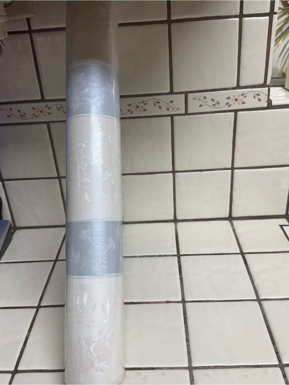 Vintage Blue & White Floral Stripe Wallpaper Roll